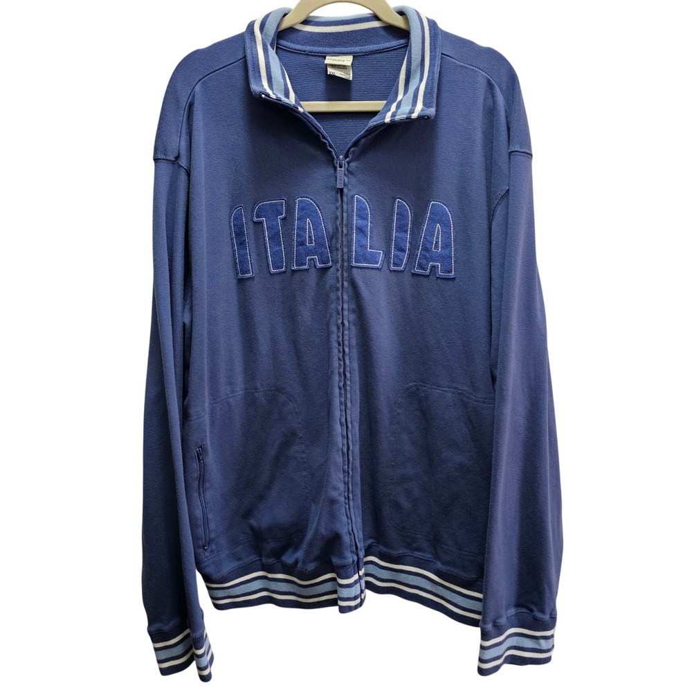 Blue Marlin Italia Track Jacket Mens XXL Blue‎ Full Zip Waffle Knit Cotton Blend
